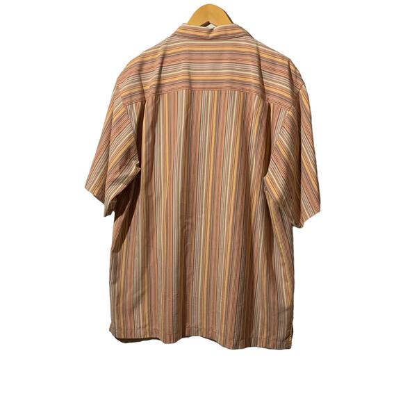 Tommy Bahama 100% Silk Earth Tone Stripe Short Sleeve Shirt - Size L - Picture 2 of 7